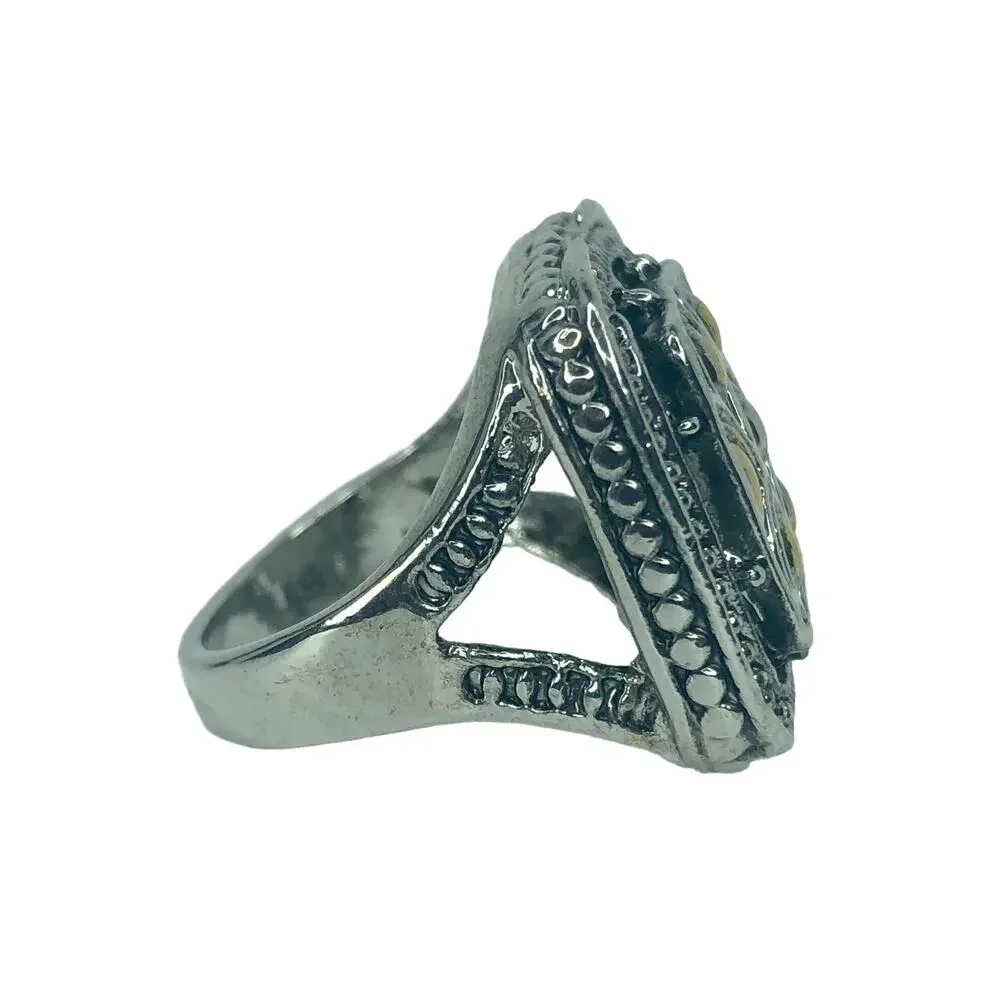 Silver and Gold Square Ring - Size 8